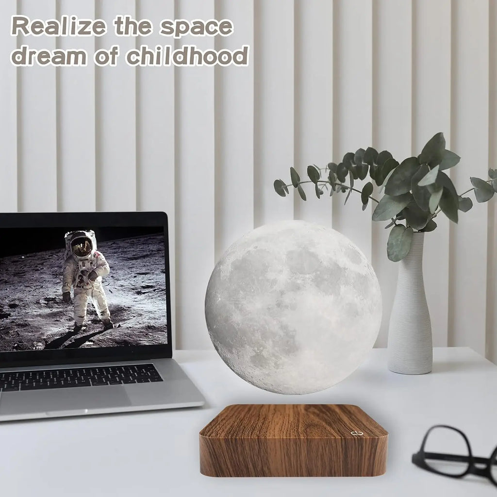 Magnetic Floating Rotating Moon Lamp with Wooden Base,