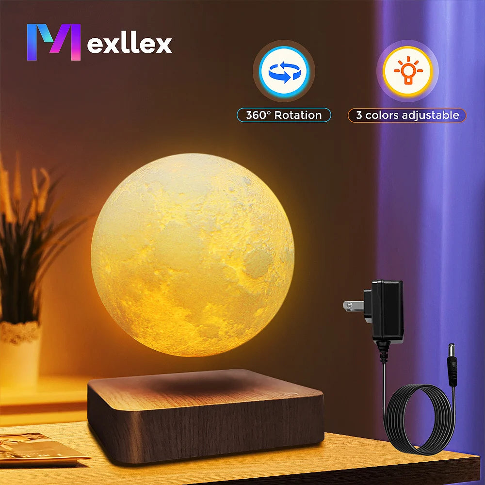Magnetic Floating Rotating Moon Lamp with Wooden Base,