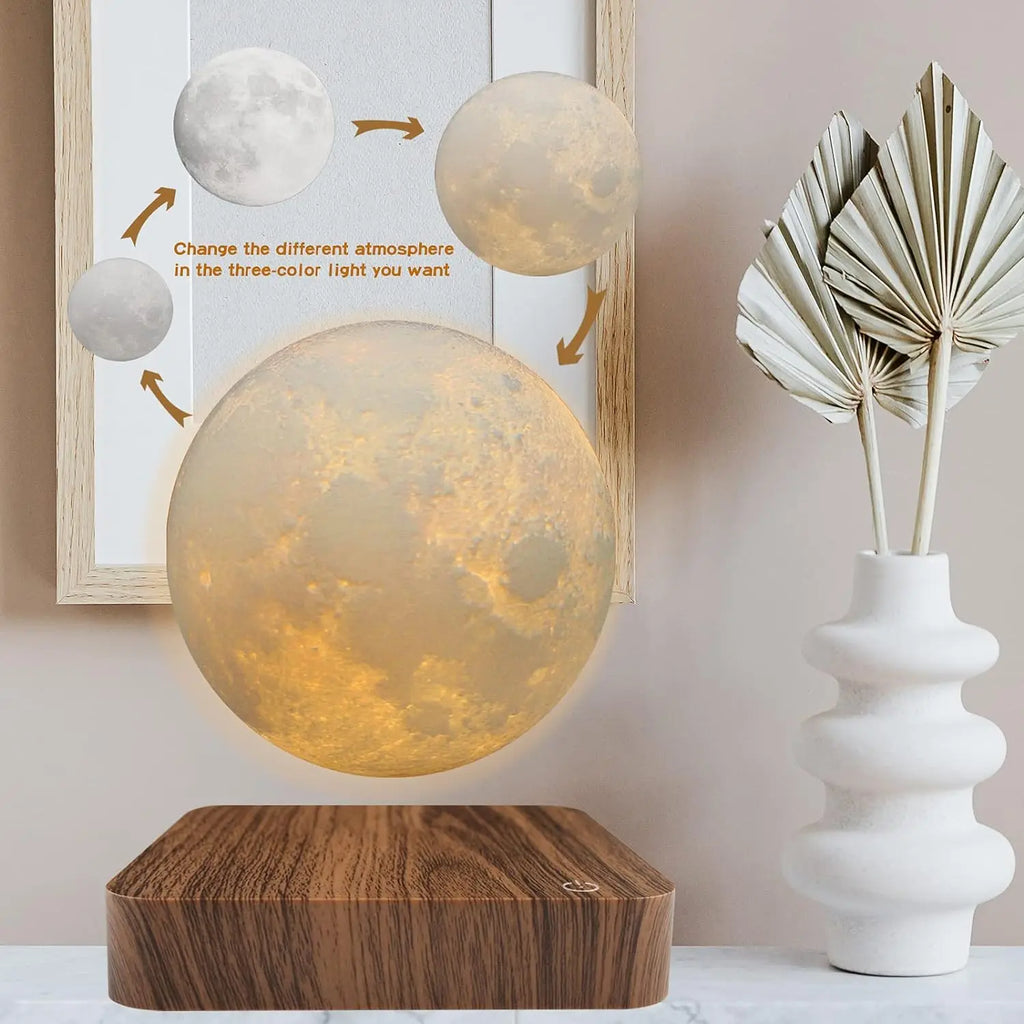 Magnetic Floating Rotating Moon Lamp with Wooden Base,