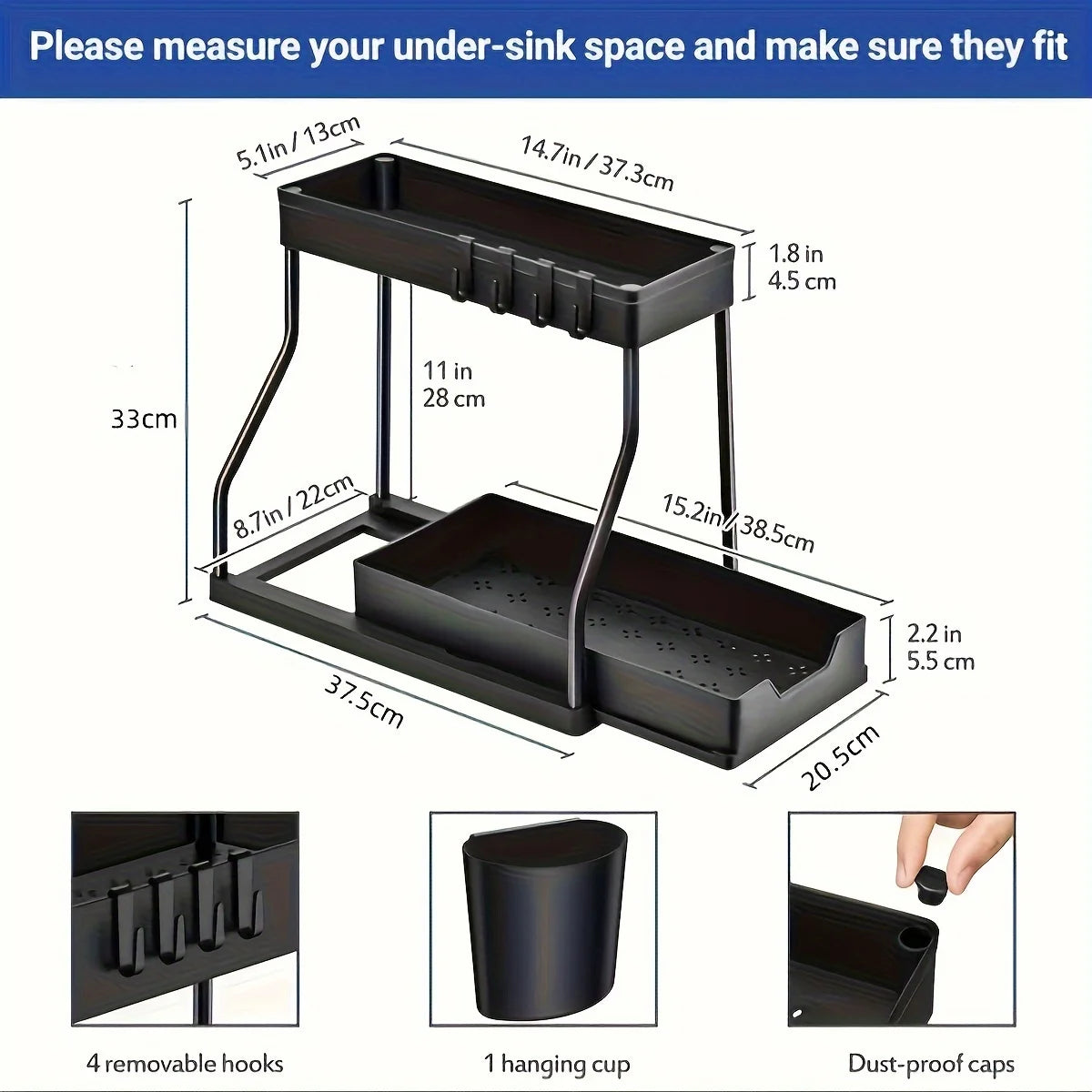Space Saving 2 Tier Under Sink Organizer
