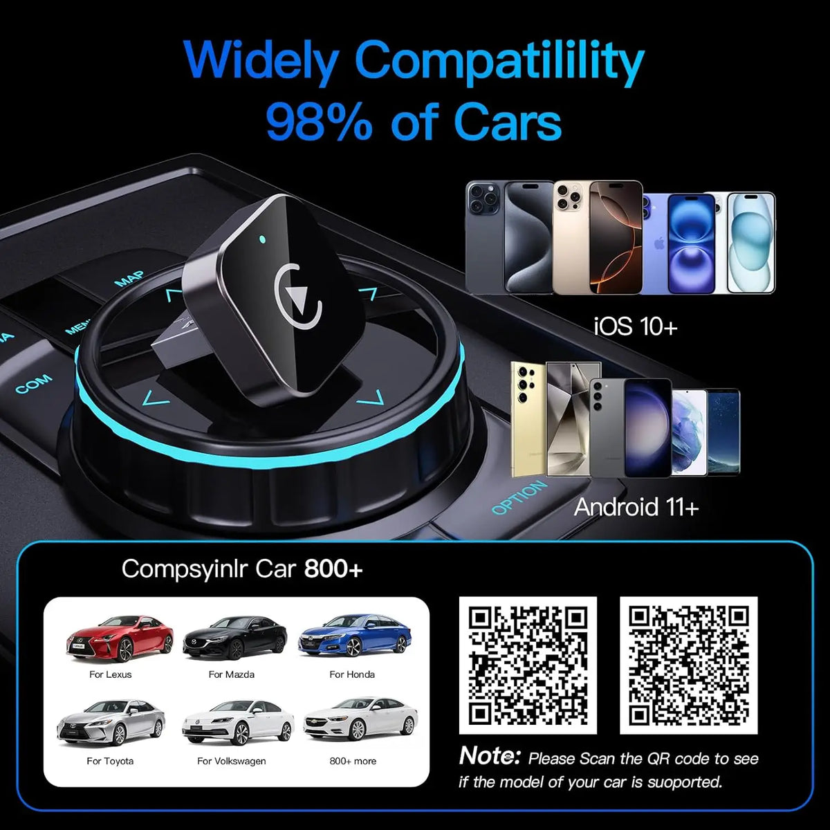Wireless CarPlay Adapter for Apple iPhone＆Android